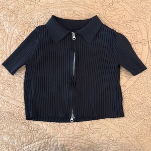 🖤 Vintage Discoglam Black Ribbed Double Zip Top